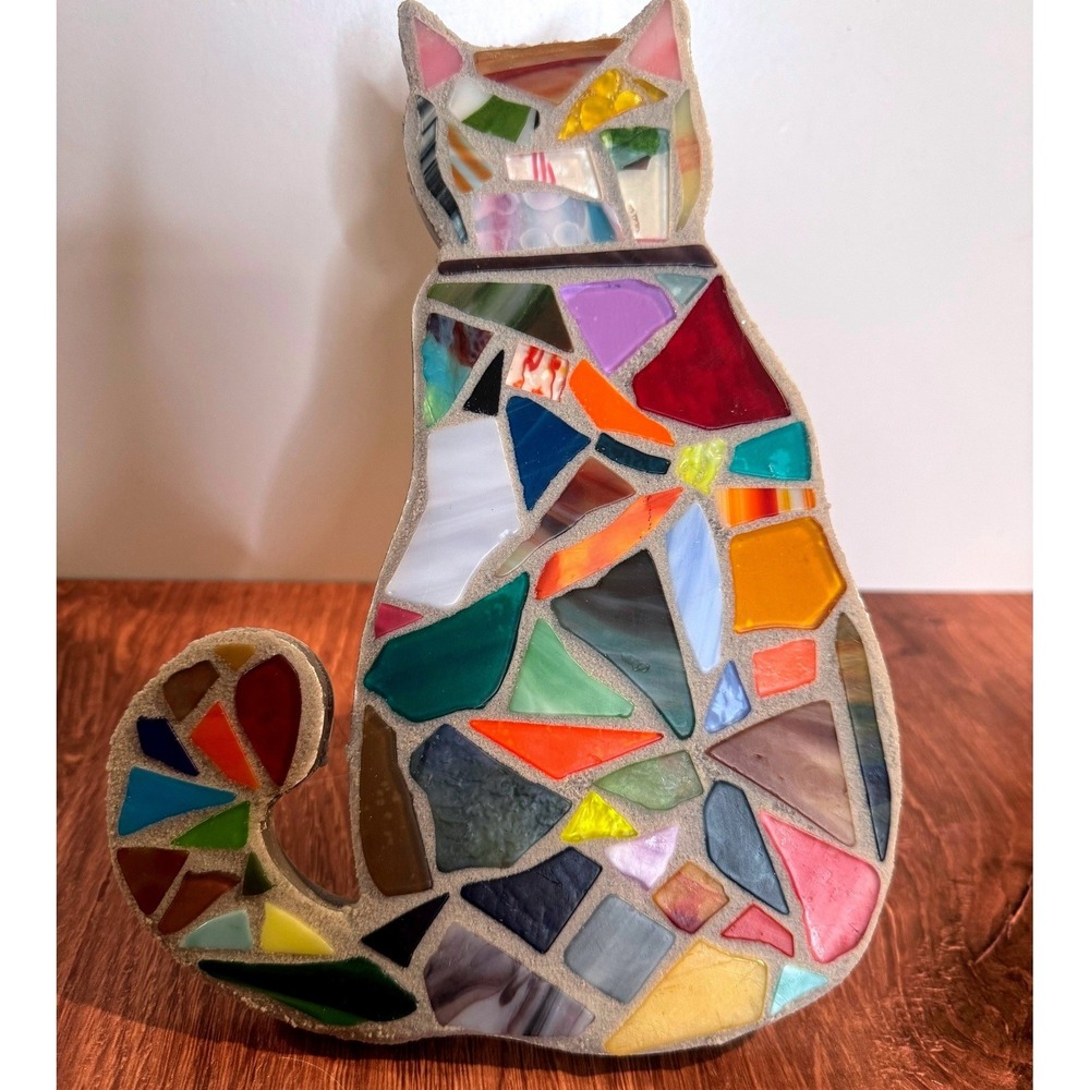 Colorful Handmade Cat Mosaic Art Wallβ Hanging or Shelf Decor